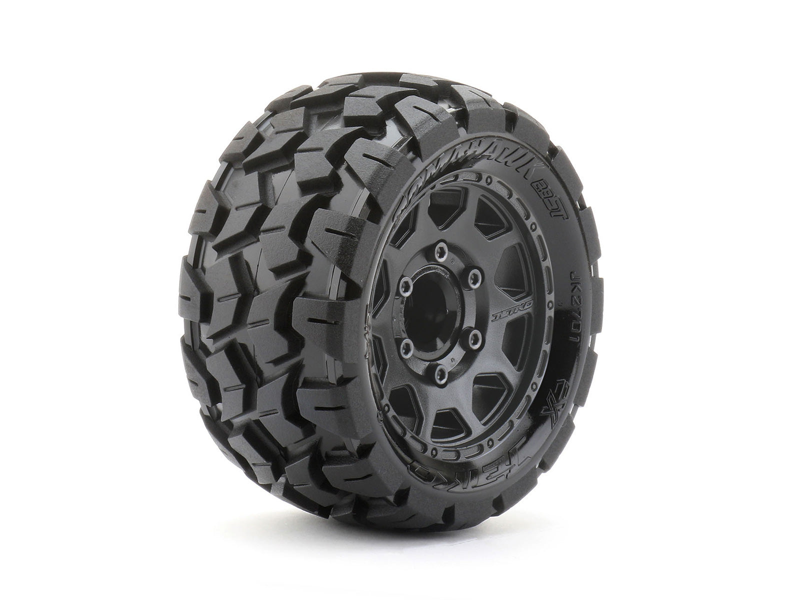 JKO2701CBMSGNB3  1/10 ST 2.8 Tomahawk Tires Mounted on Black Claw Rims, Medium Soft, 14mm Hex for Arrma