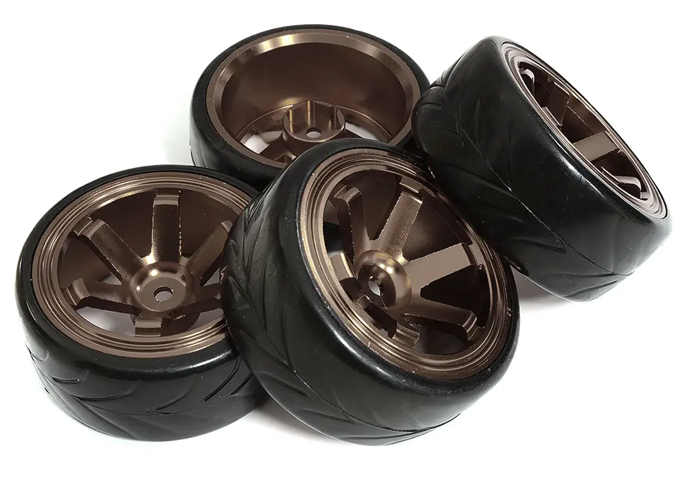 6 Spoke Complete Wheel & Tire Set (4) for Drift Racing (O.D.=62mm) C31347BROWN