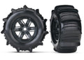 7773 Tires & wheels, assembled, glued (X-Maxx black wheels, paddle tires, foam inserts) (left & right) (2)