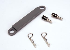 3727A Batt Hold-Dwn Plate w/Mtl Psts/Bdy Clips Grey (2)