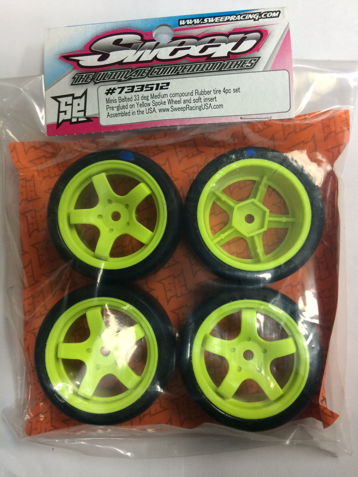 Minis Pre-Glued Rubber tires set 33 deg - White Wheels (4) #733511