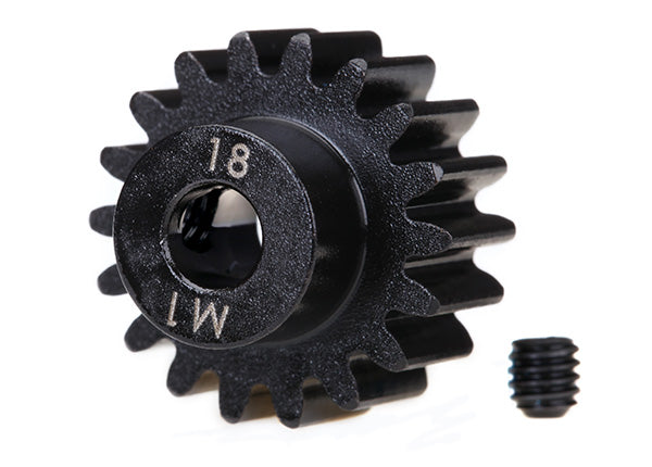 Gear, 18-T pinion (machined) (1.0 metric pitch) (fits 5mm shaft)/ set screw (for use only with steel spur gears)