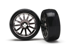 7573A Tires & wheels, assembled, glued (12-spoke black chrome wheels, slick tires) (2)