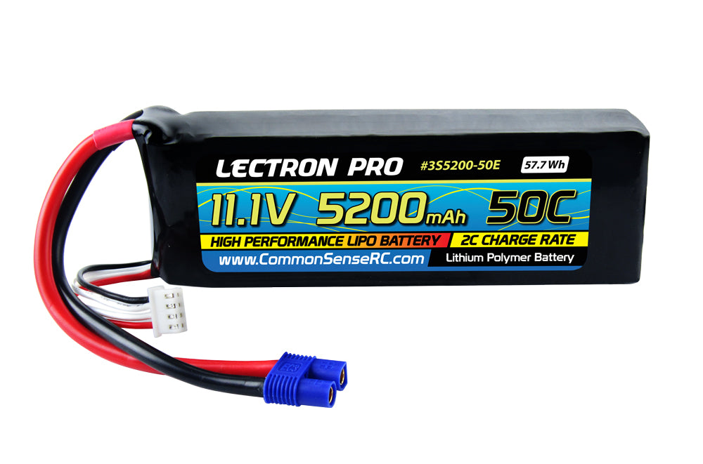 Lectron Pro 11.1V 5200mAh 50C Lipo Battery with XT60 Connector + CSRC adapter for EC3 batteries