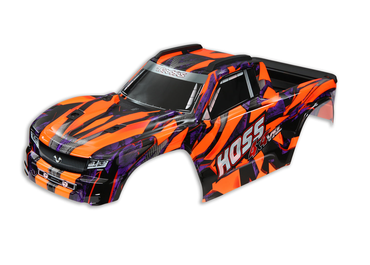 9011A - Body, Hoss™ 4X4 VXL, orange/ window, grille, lights decal sheet (assembled with front & rear body mounts and rear body support for clipless mounting)