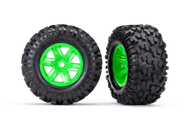 Tires & wheels, assembled, glued (X-Maxx green wheels, Maxx AT tires, foam inserts) (left & right) (2)