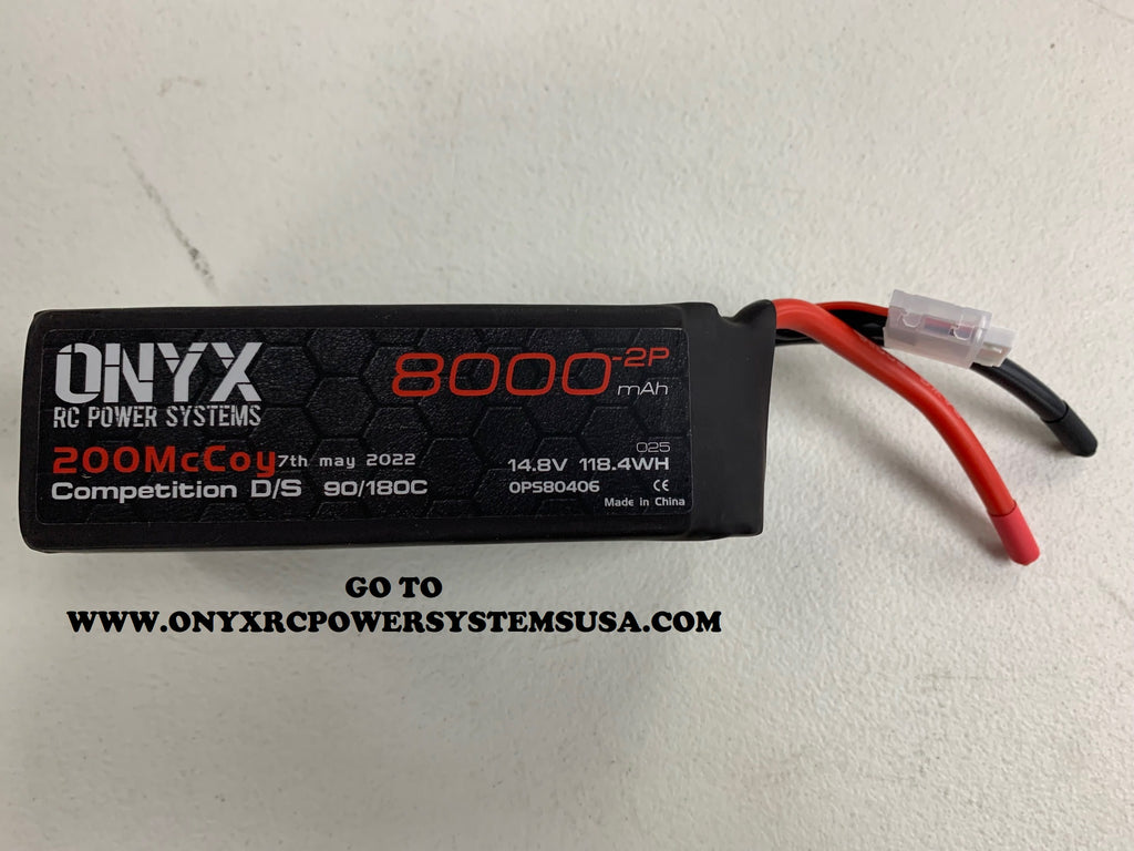 ONX4S8000  14.8  (118.4 WH 8GW)   (2P 8AGW  90/180C ) 138 MM X 62 MM X 44   buy at  www.onyxrcpowersystemsusa.com for purchase