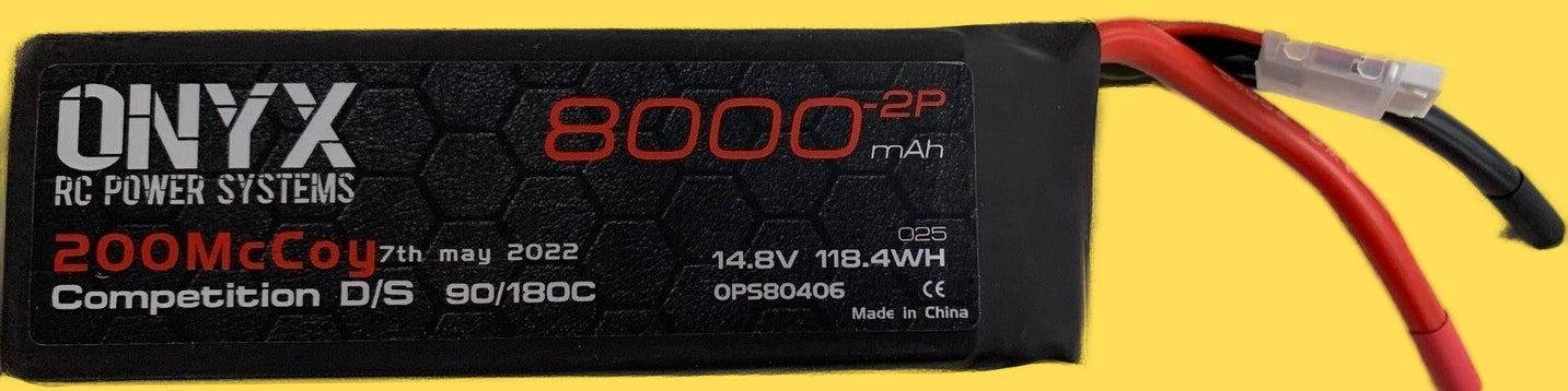 ONX4S8000  14.8  (118.4 WH 8GW)   (2P 8AGW  90/180C ) 138 MM X 62 MM X 44   buy at  www.onyxrcpowersystemsusa.com for purchase