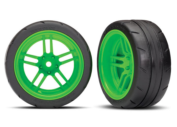 Tires and wheels, assembled, glued (split-spoke green wheels, 1.9' Response tires) (extra wide, rear) (2) (VXL rated)
