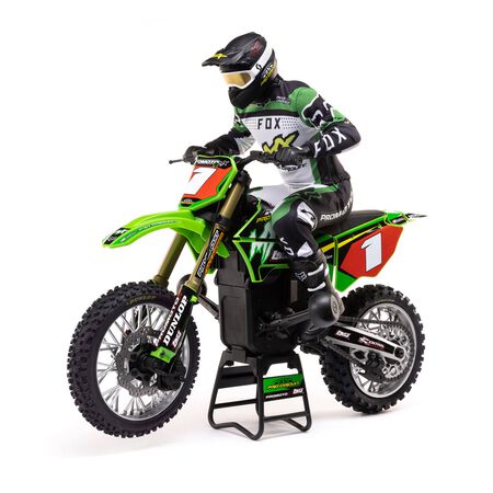 LOS06002      1/4 Promoto-MX Motorcycle RTR with Battery and Charger, Pro Circuit An RC motorcycle that looks and performs just like a real dirt bike? It's not a dream anymore — it's the Losi Promoto-MX. Innovative mechanical and electronic tech