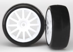 Tires & wheels, assembled, glued (12-spoke white wheels, slick tires) (2)