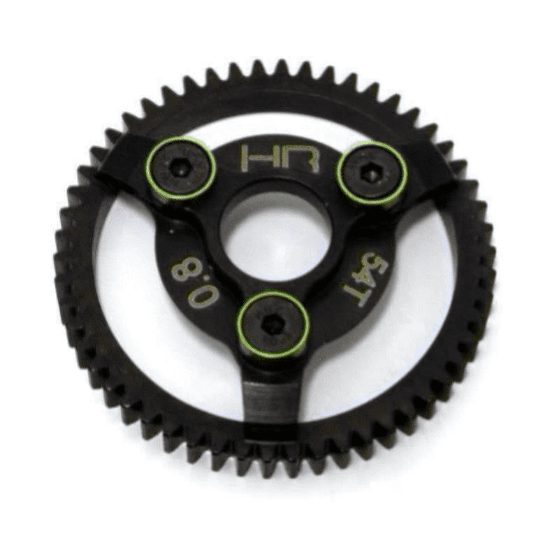 hot Racing light weight hardened steel 54 tooth, 32 pitch (0.8 Mod) spur gear for the 1/10 Traxxas Bandit, Rustler, 2WD Slash, 2WD Stampede, and Telluride vehicles
