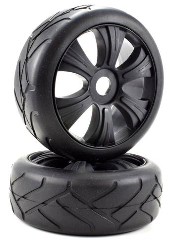 APEX RC PRODUCTS 1/8 ON-ROAD BLACK AGGRESSOR WHEELS & SUPER GRIP TIRE SET #6024