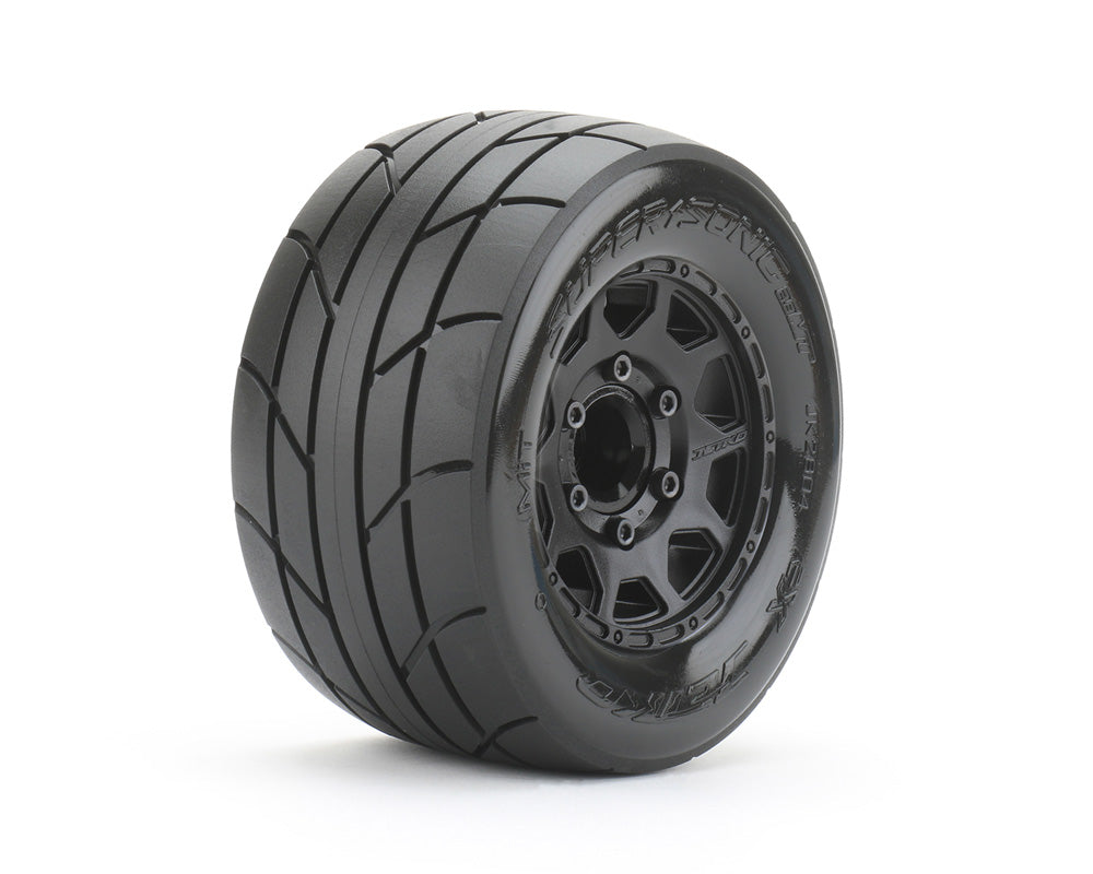 JKO2804CBMSGNB2 	1/10 MT 2.8 Super Sonic Tires Mounted on Black Claw Rims, Medium Soft, 12mm Hex, 1/2" Offset
