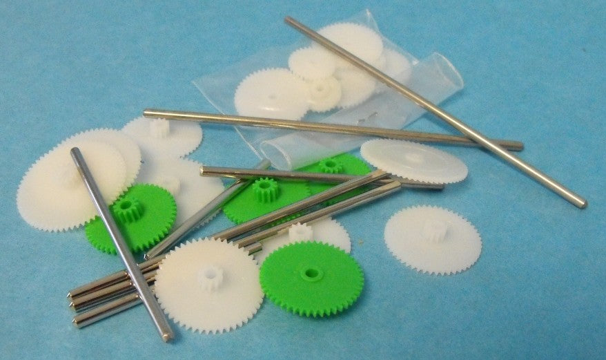 Assorted Small Plastic Motor Gears & Metal Shafts (27pcs