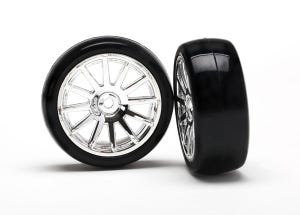 7573 Tires & wheels, assembled, glued (12-spoke chrome wheels, slick tires) (2)