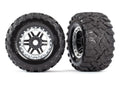 Tires & wheels, assembled, glued (black, satin chrome beadlock style wheels, Maxx® MT tires, foam inserts) (2) (17mm splined) (TSM® rated)