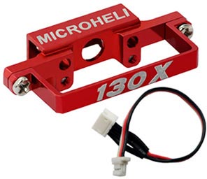 MHE130X121C Alum DS35 Tail Servo Mount w/Cable, Red:Blade 130X