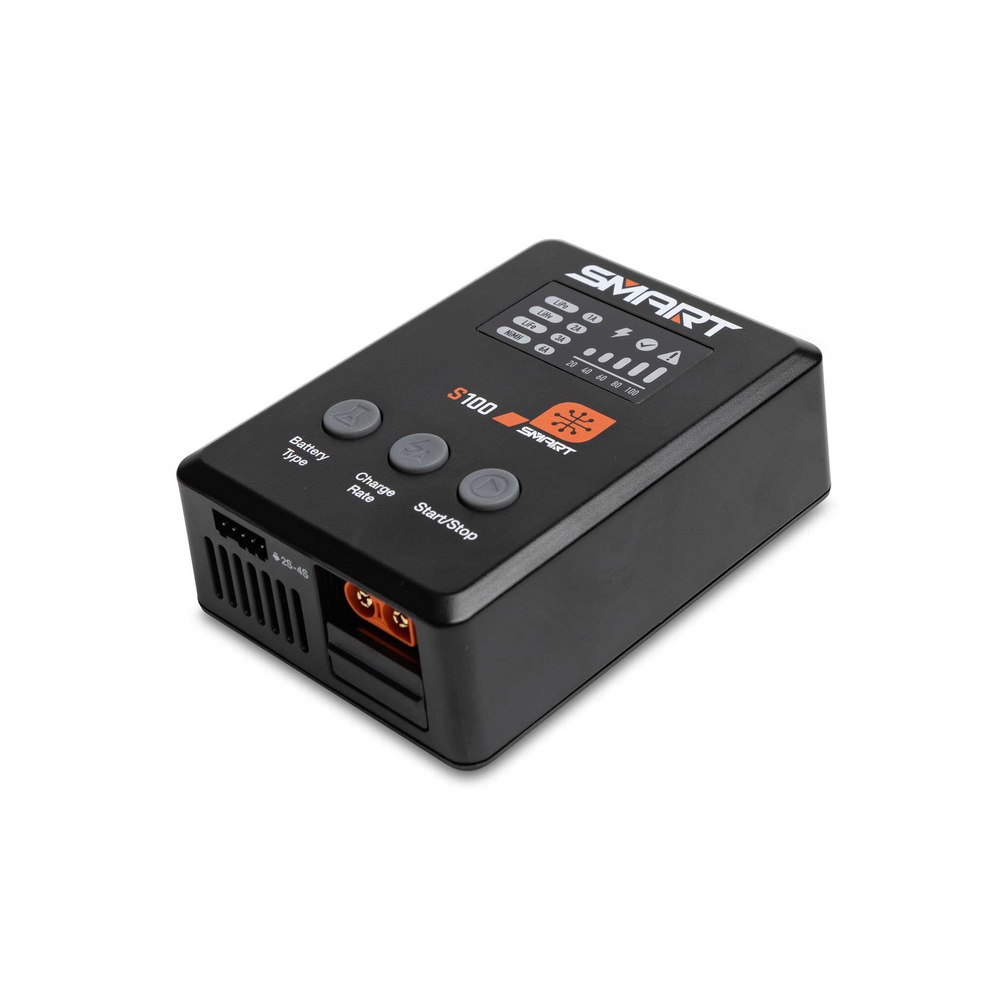 S100 1x100W USB-C Smart Charger The Spektrum™ S100 Smart USB-C Charger provides fast, easy charging for all modelers, especially using Smart batteries — with Auto Charge simplicity, one-connection balancing, IC3® or IC5® output ports for adapter-free conv