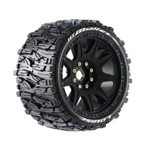 MT-Mallet Speed 1/8 Monster Truck Tires, 0" & 1/2" Offset, 17mm Removable Hex on Black Rim, Soft (2)