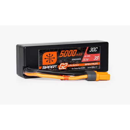 11.1V 5000mAh 3S 30C Smart G2 Hardcase LiPo Battery: IC5 Pilots and drivers enjoy more Smart benefits with Spektrum™ Smart G2 30C LiPos. Not only are charging parameters and performance data stored and uploaded automatically to Smart chargers, but no bala