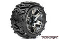 Morph 1/10 Stadium Truck Tires, Chrome Black Wheels, 1/2 Offset, 12mm Hex (1 pair)