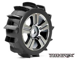 Paddle 1/8 Buggy Tires, Mounted on Chrome Black Wheels, 17mm Hex (1 pair)