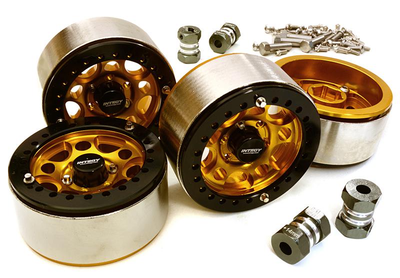 1.9 Size Machined High Mass Wheel (4) w/14mm Offset Hubs for 1/10 Scale Crawler C27030GOLD