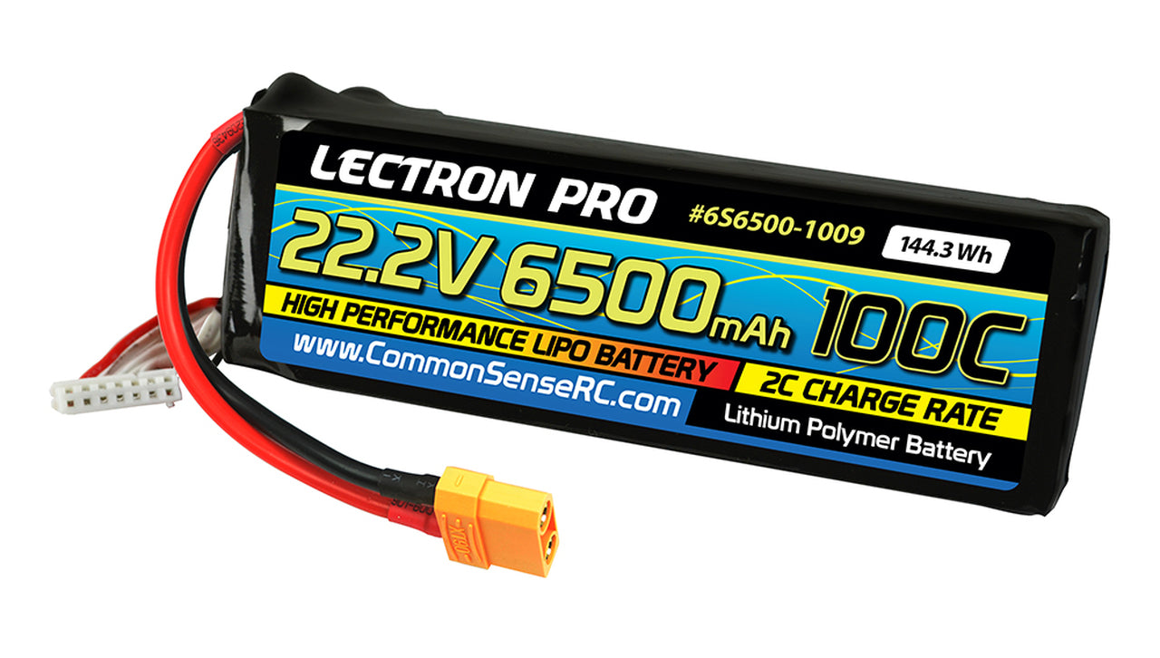 Lectron Pro™ 22.2V 6500mAh 100C Lipo Battery with XT90 Connector for Large Planes, Helis, Quads & 1/8 Trucks #6S6500-1009