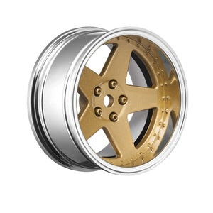LOULNHA567  5 Spoke Bronze 1/10 Drift Wheel, 2, 4, 6, 8mm Offset, 12mm Hex, 4pcs These are adjustable offset drift wheels.  The wheels can easily be adjusted to a 2, 4, 6, or8mm Offset.  They are sold in a set of 4. Foam inserts are included.