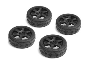 LOUNHA487  1/10 Road Tires 6 Spoke Wheel, Black / ET-0mm (4pcs), Fits LDX Drift, LRX Rally, LTX Touring