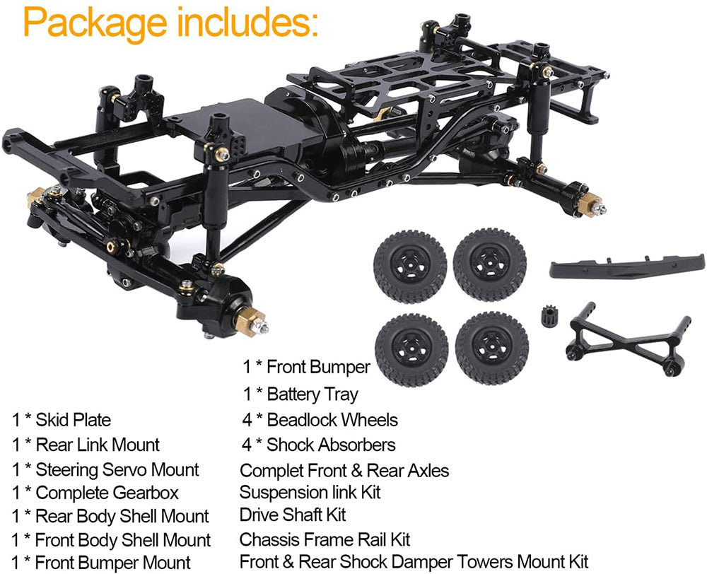 Complete Alloy Conversion Kit w/ 133 Wheelbase for Axial 1/24 SCX24 C10 Crawler C31237BLACK