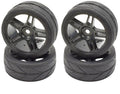Apex RC Products 1/10 On-Road Black Split 5 Spoke Wheels & V Tread Rubber Tire Set