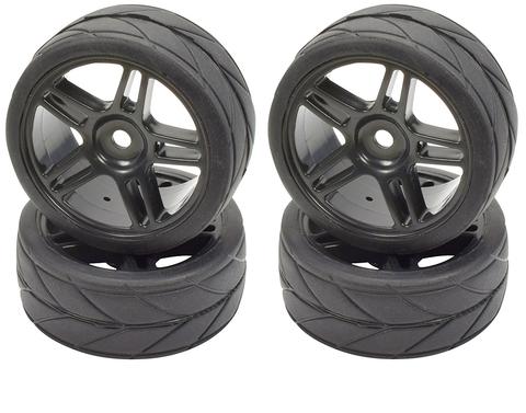 Apex RC Products 1/10 On-Road Black Split 5 Spoke Wheels & V Tread Rubber Tire Set