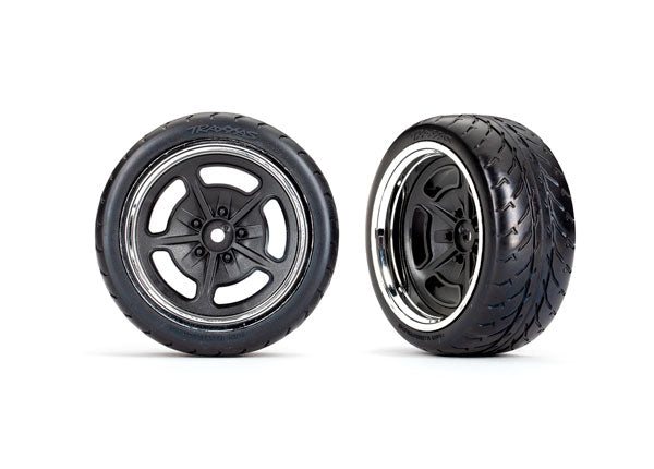Tires and wheels, assembled, glued (black with chrome wheels, 2.1' Response tires) (extra wide, rear) (2)