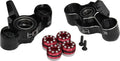 Hot Racing heavy duty aluminum steering blocks (axle carriers) with carbon fiber steering arms for the 1/8 Arrma Kraton BLX, Senton BLX, Talion BLX, and Typhon BLX.