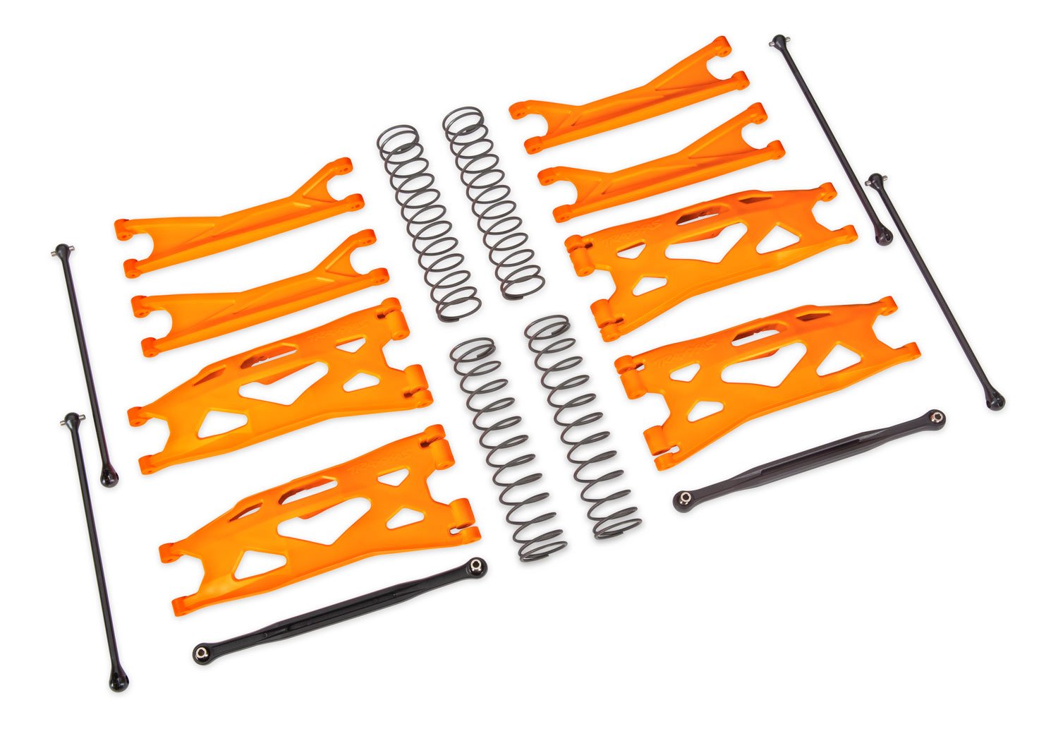 tra7895T  Suspension kit, X-Maxx® WideMaxx®, Orange(includes front & rear suspension arms, front toe links, driveshafts, shock springs)