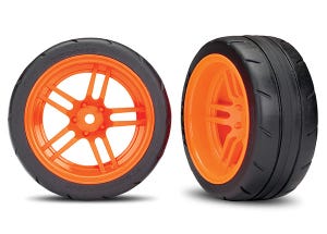 Tires and wheels, assembled, glued (split-spoke orange wheels, 1.9' Response tires) (extra wide, rear) (2) (VXL rated)