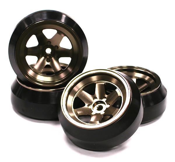 Billet Machined Alloy 6 Spoke Wheel +8 Offset + Drift Tire (4) Set (O.D.=62mm)