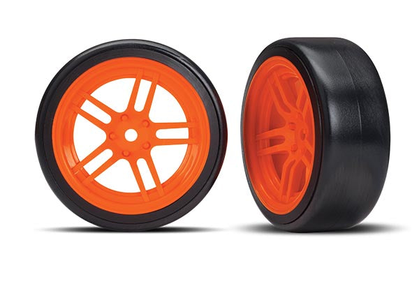 Tires and wheels, assembled, glued (split-spoke orange wheels, 1.9' Drift tires) (front)