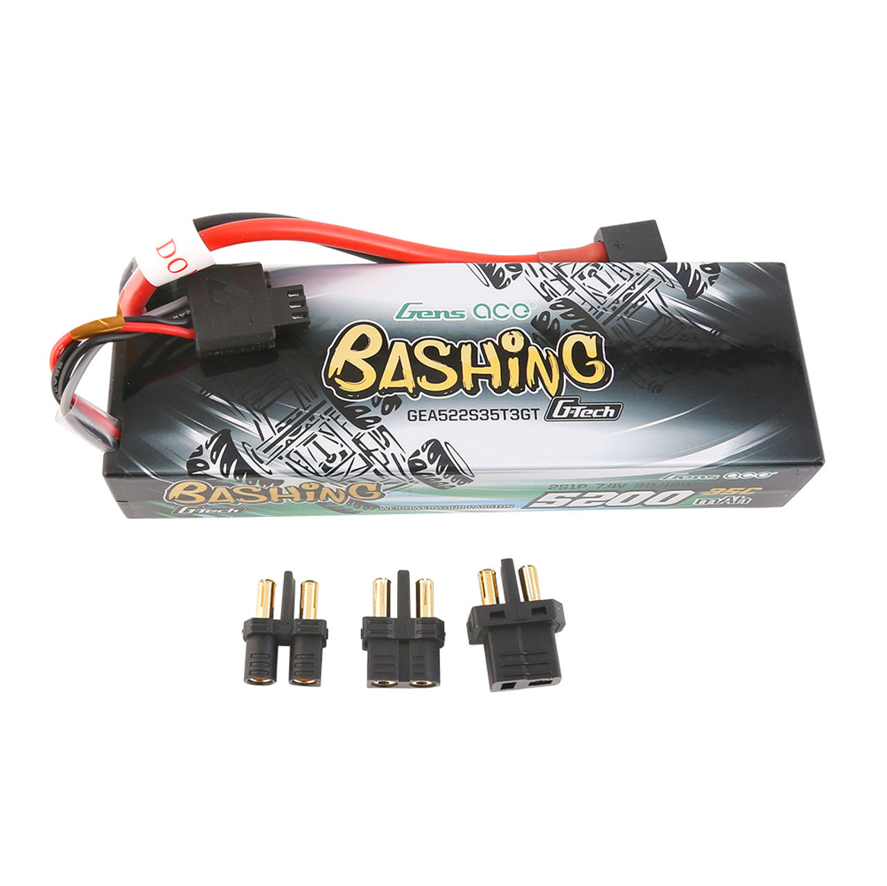 Gens Ace 5200mAh 2S 35C 7.4V G-Tech Bashing Series Lipo Battery Pack Hardcase 24# With EC3, Deans And XT60 Adapter