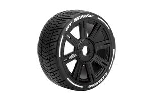 MFT GT-Shiv 1/8 GT Tires, 17mm Hex, Soft, Mounted on Black Spoke Rim, Front/Rear (2)