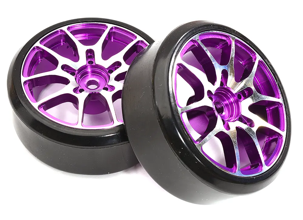 Copy of Alloy Machined 10 Spoke Wheels & Tires Set (2) for 1/10 Drift W=26mm C32834BLACK New Item