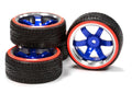 Billet Machined Alloy B6 Spoke Wheel 0 Offset + Drift Tire (4) Set (O.D.=64mm) C24797BLUERED