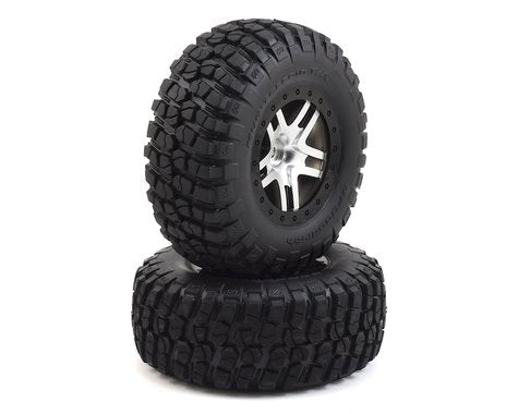 Tires & wheels, assembled, glued (SCT Split-Spoke satin chrome, black beadlock style wheels, BFGoodrich Mud-Terrain T/A KM2 tires, foam inserts) (2) (4WD f/r, 2WD rear) (TSM rated)
