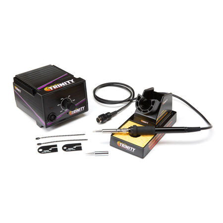 TK950 Soldering Station The Trinity TK950 Soldering Station makes it easy to create clean, strong solder joints during vehicle assembly, when making repairs at the track, and in other hobby and home applications. Its dial-in temperature control is precise