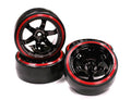 Black Color 6 Spoke Wheel w/ Outer Ring + Drift Tire (4) Set (O.D.=62mm) C23624RED