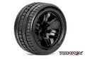 Trigger 1/10 Stadium Truck Tires, Mounted on Black Wheels, 1/2 Offset, 12mm Hex (1 pair)