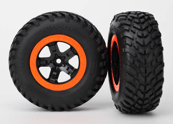 Tire & wheel assy, glued (SCT black, orange beadlock wheels, SCT off-road racing tires, foam inserts) (2) (2WD front)