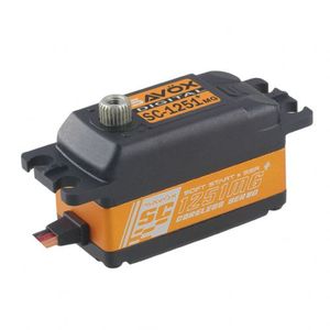SAVSC1251MGP  Low Profile Digital Servo with Soft Start, 0.09sec / 125oz @ 6V The SC-1251MG is a high speed, low profile servo which combines leading edge technology with metal gear train to make an ideal option when space or weight is a concern.